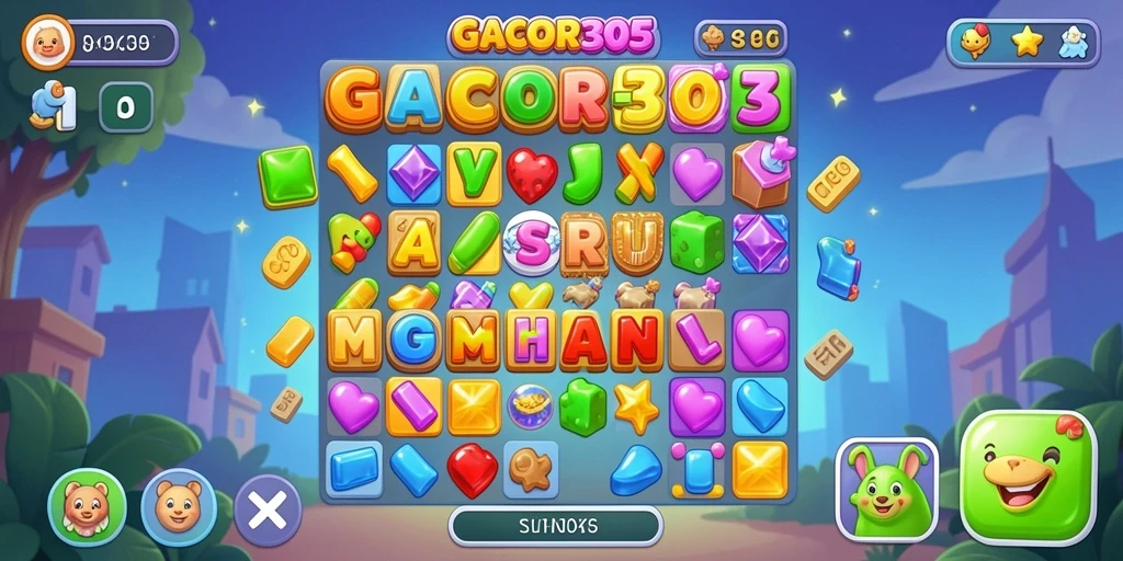 Tangkapan layar GACOR305 menampilkan gameplay penuh warna dan seru dalam permainan Match-3.