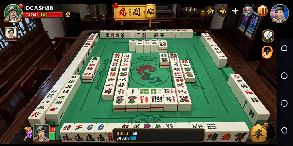 Tampilan gameplay IDCASH88 yang menarik dengan desain Mahjong yang indah.