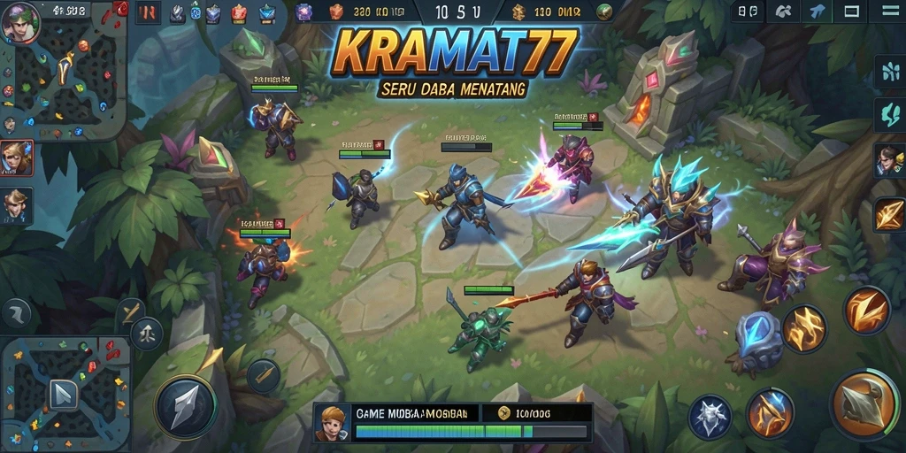Screenshot menampilkan aksi seru gameplay MOBA di KRAMAT77.