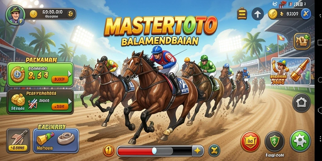 Tangkapan layar gameplay MASTERTOTO yang menampilkan aksi balapan yang mendebarkan.