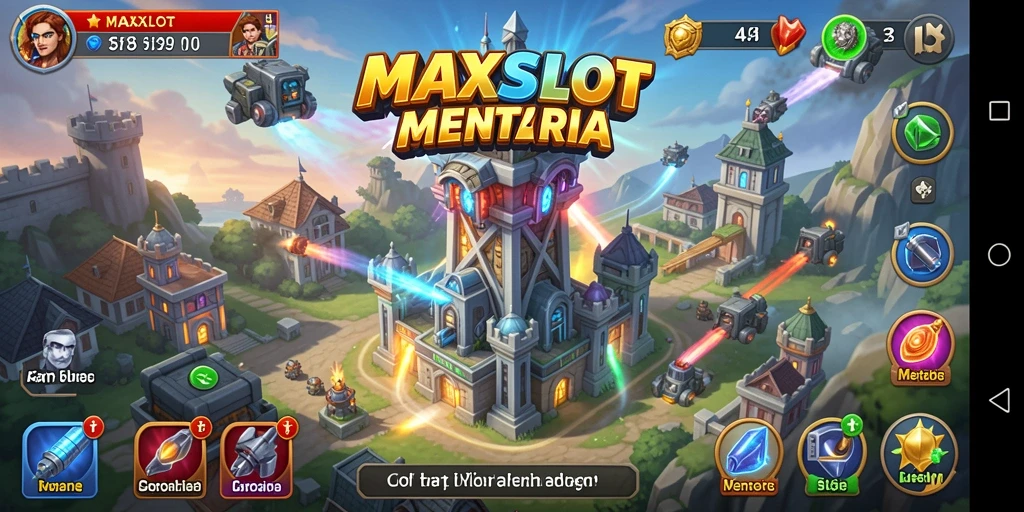 Tampilan gameplay seru di MAXSLOT dengan pertahanan menara yang strategis.