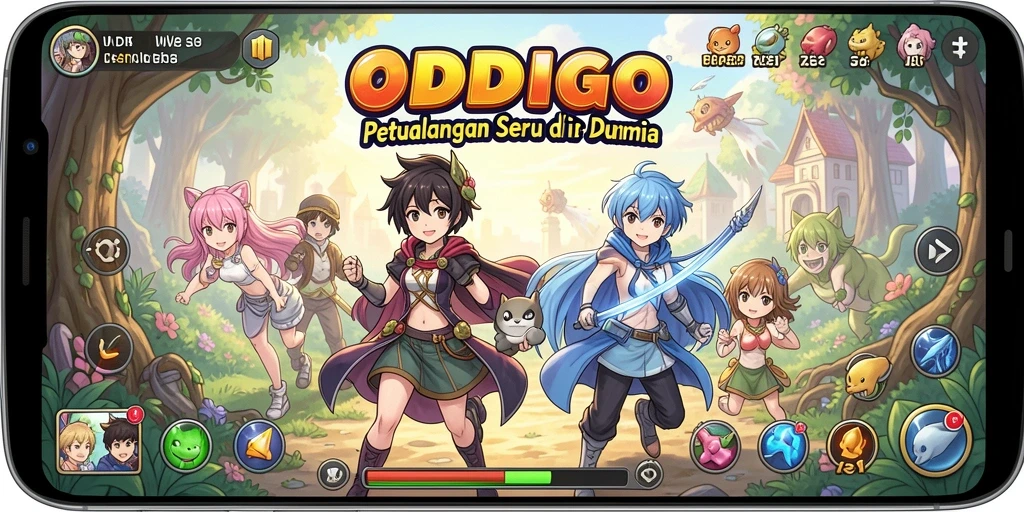 Gambaran gameplay ODDIGO yang penuh aksi dan warna.