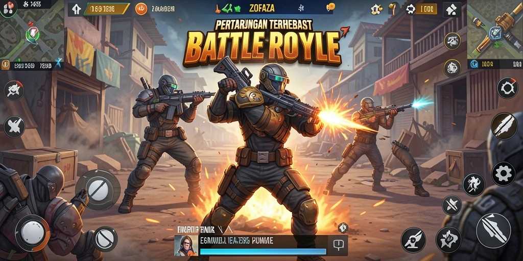 Tangkapan layar menampilkan aksi intens dalam gameplay Battle Royale ZOFAZA.